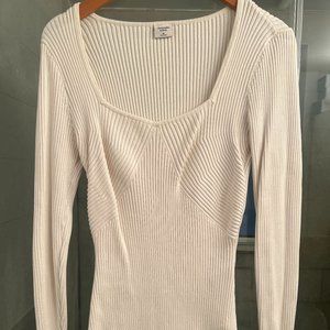 Abercrombie Long-Sleeve Squareneck Sweater Bodysuit - White, Size XL